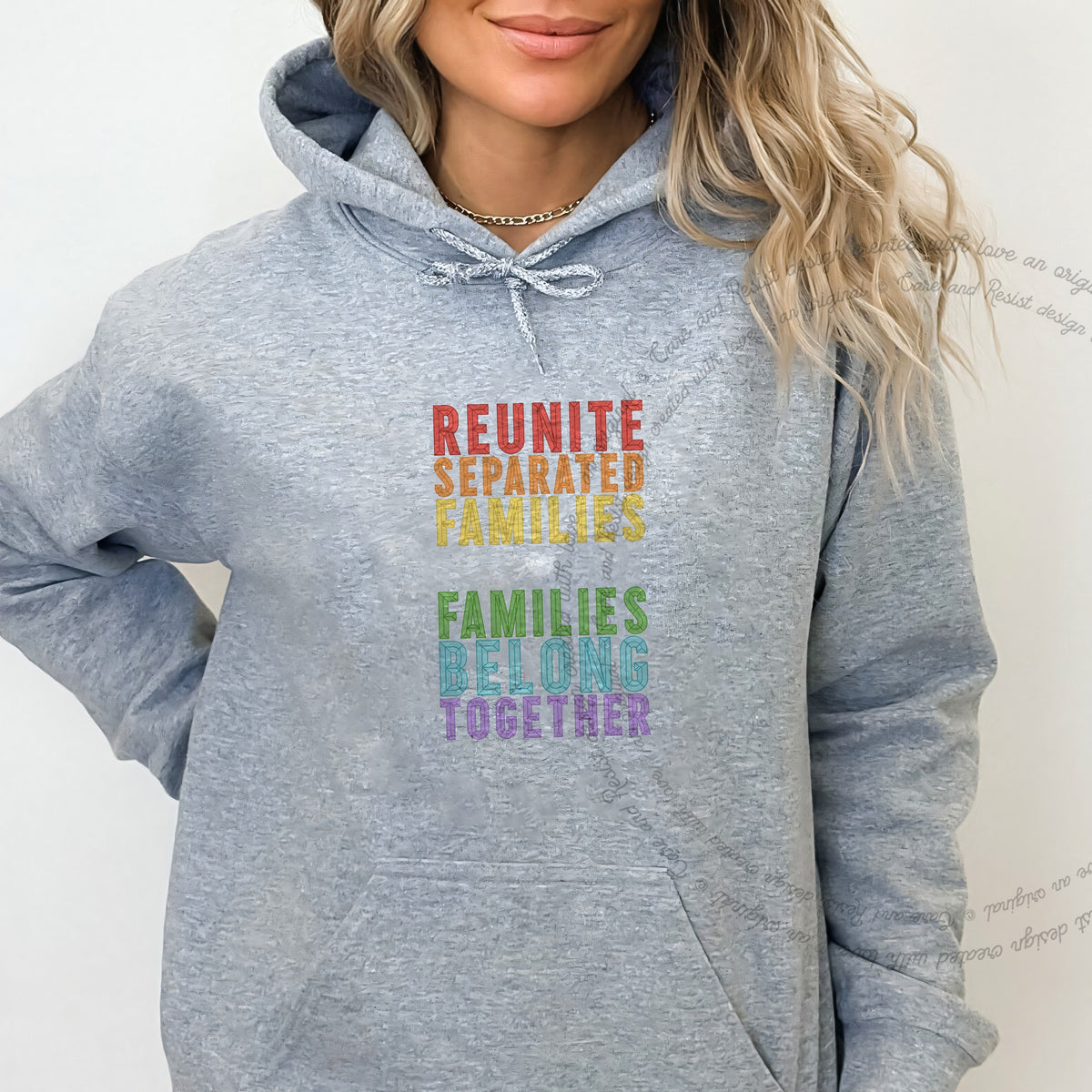 Reunite Separated Families, Families Belong Together Care & Resist Gildan hoodie in Sport Grey