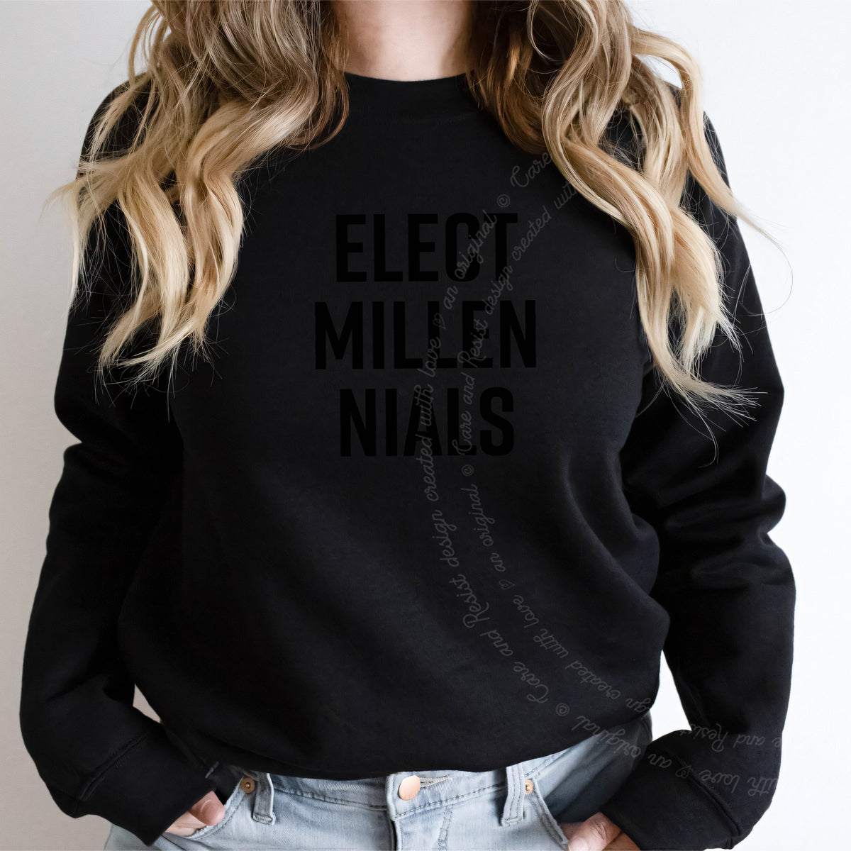 Elect Millennials Care & Resist Gildan crewneck sweatshirt in Black