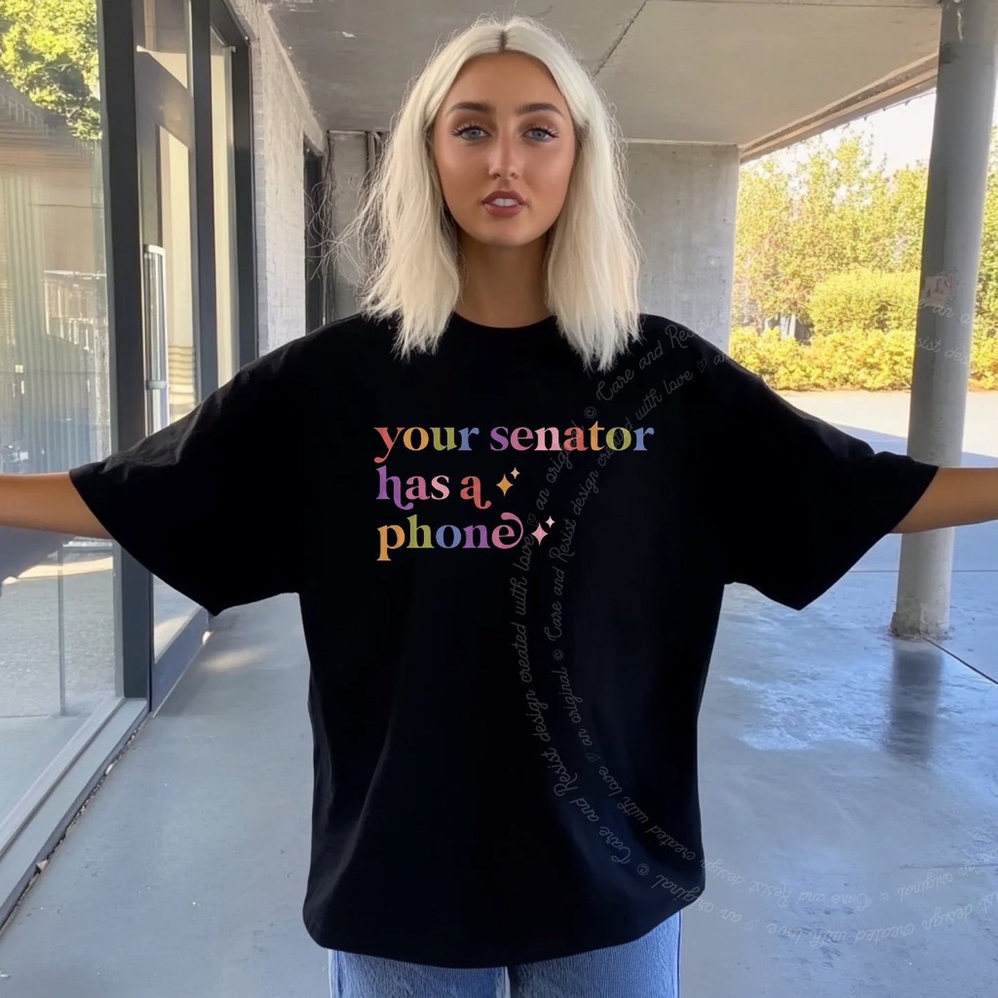 Your Senator Has a Phone Care & Resist rainbow Comfort Colors tee, Black
