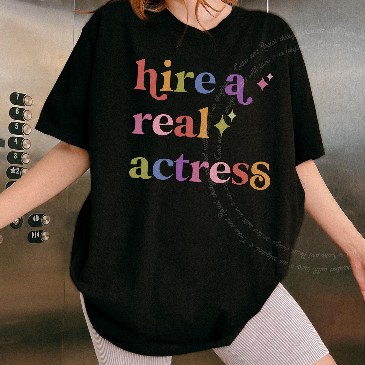 Hire a Real Actress Care & Resist progressive t-shirt in Black