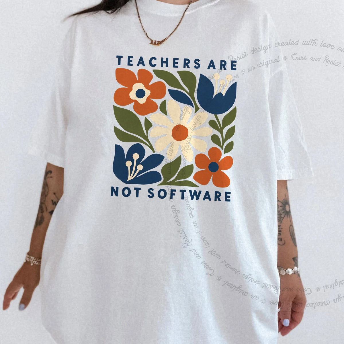 Teachers are not Software Cutout Care & Resist progressive t-shirt in White