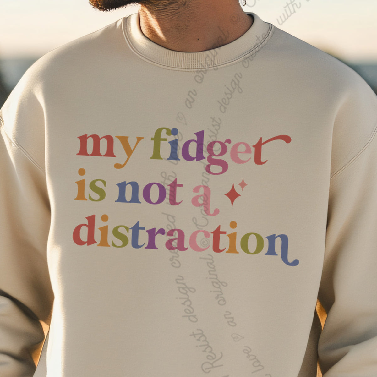 My Fidget is not a Distraction Care & Resist Gildan crewneck sweatshirt in Sand