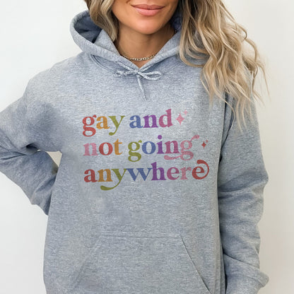 Gay and not Going Anywhere Care & Resist Gildan hoodie in Sport Grey