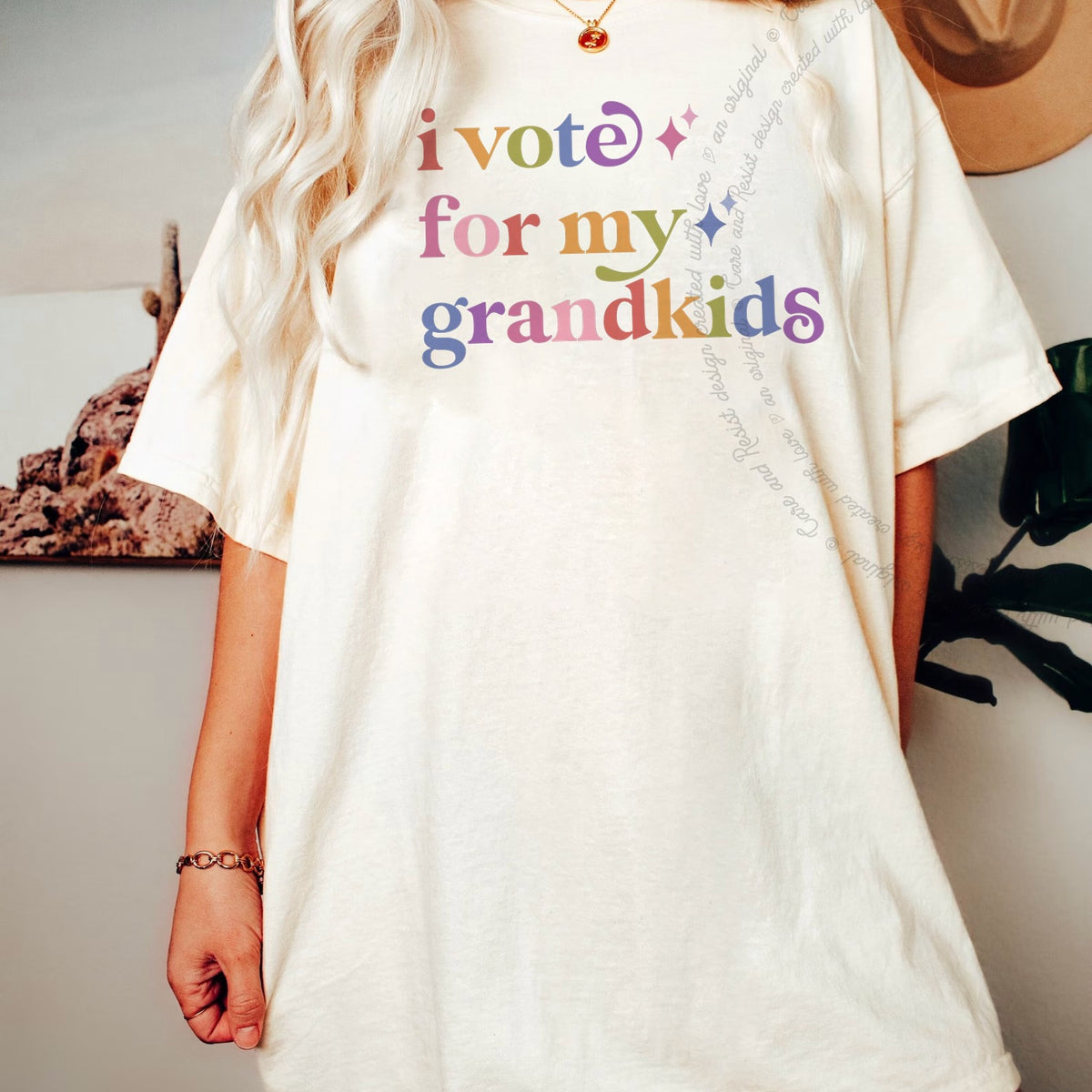 I Vote for My Grandkids Care & Resist rainbow tee