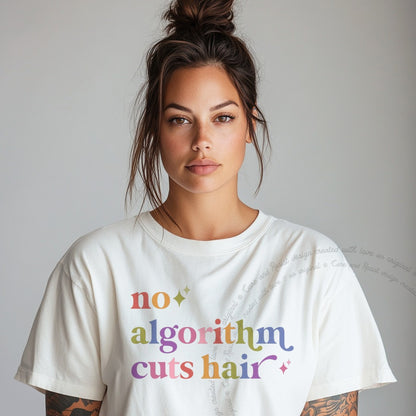 No Algorithm Cuts Hair Care & Resist rainbow tee