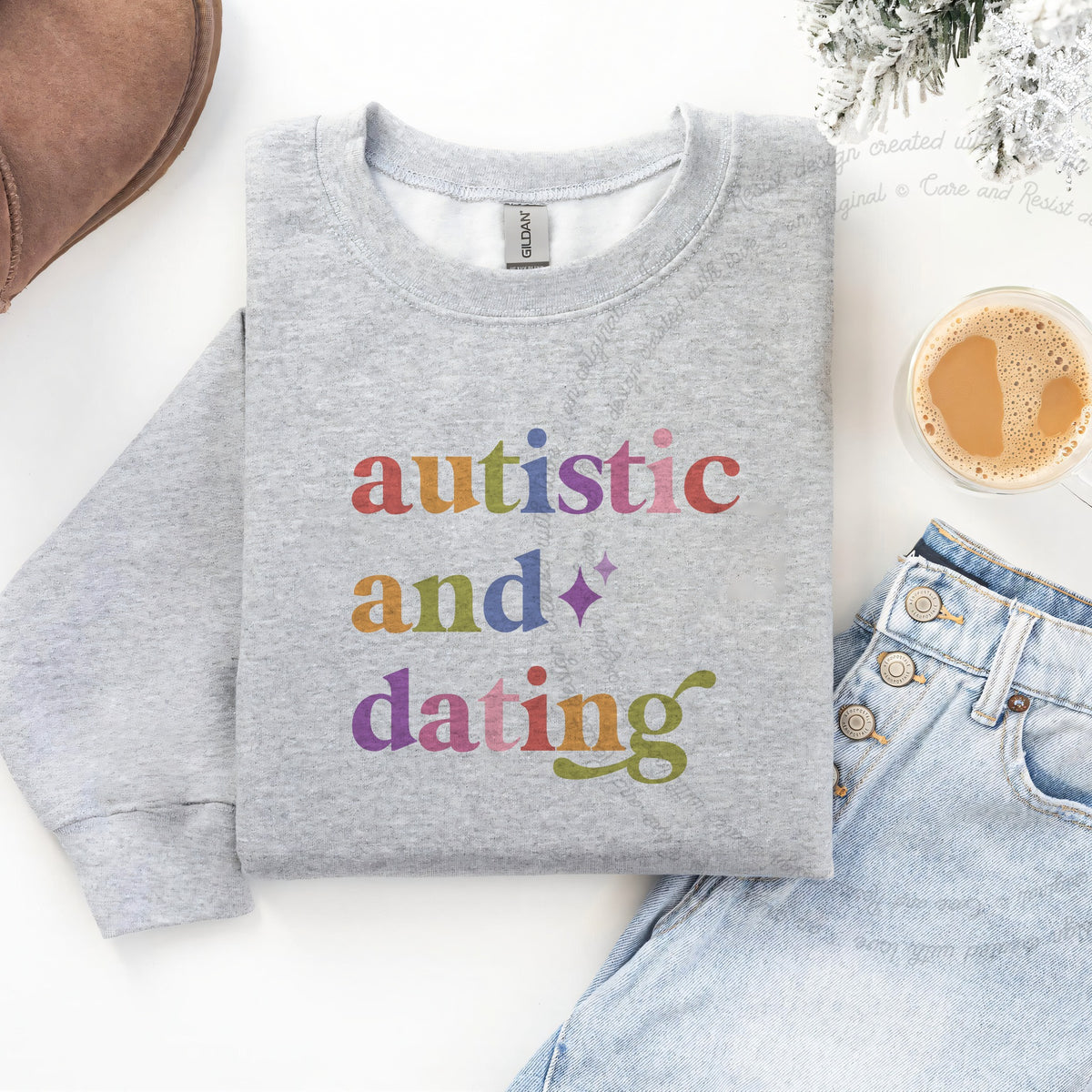 Autistic and Dating Care & Resist Gildan crewneck sweatshirt in Sport Grey