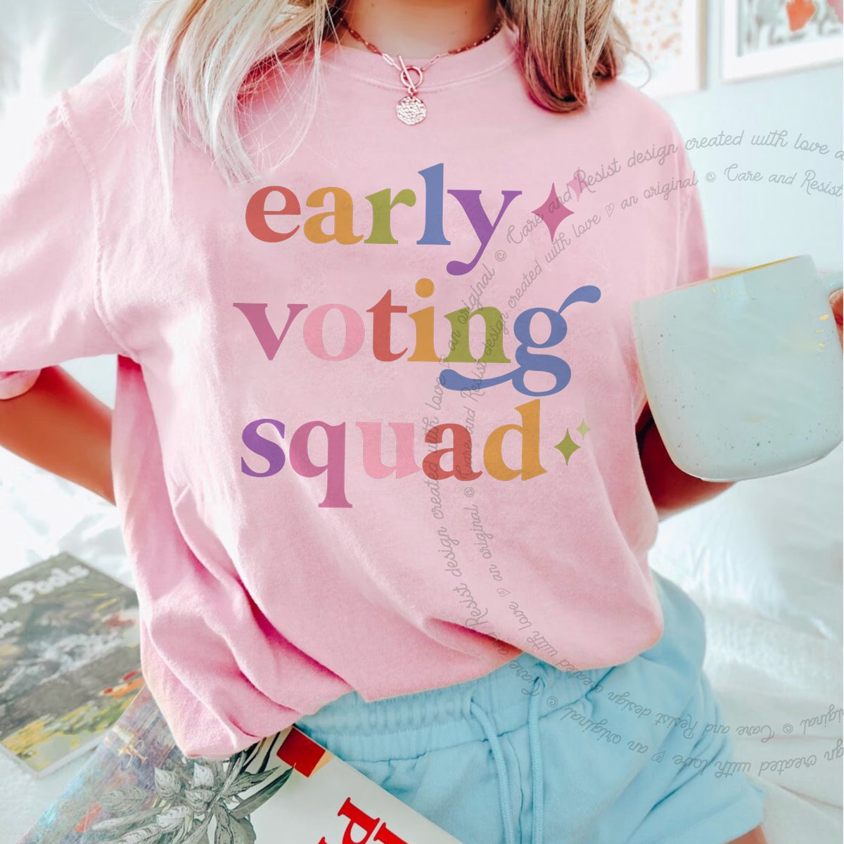 Early Voting Squad Care & Resist tee in Blossom