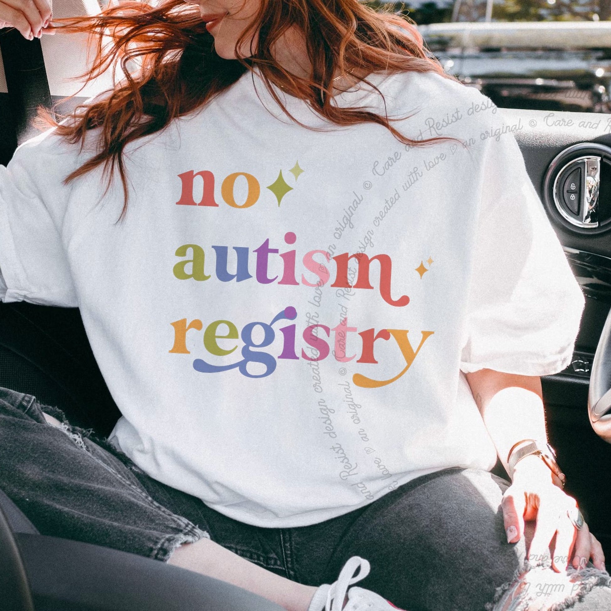 No Autism Registry Care & Resist rainbow tee