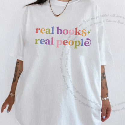 Real Books Real People Care & Resist rainbow Comfort Colors tee, White