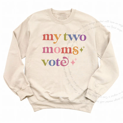 My Two Moms Vote Care & Resist Gildan crewneck sweatshirt in Sand