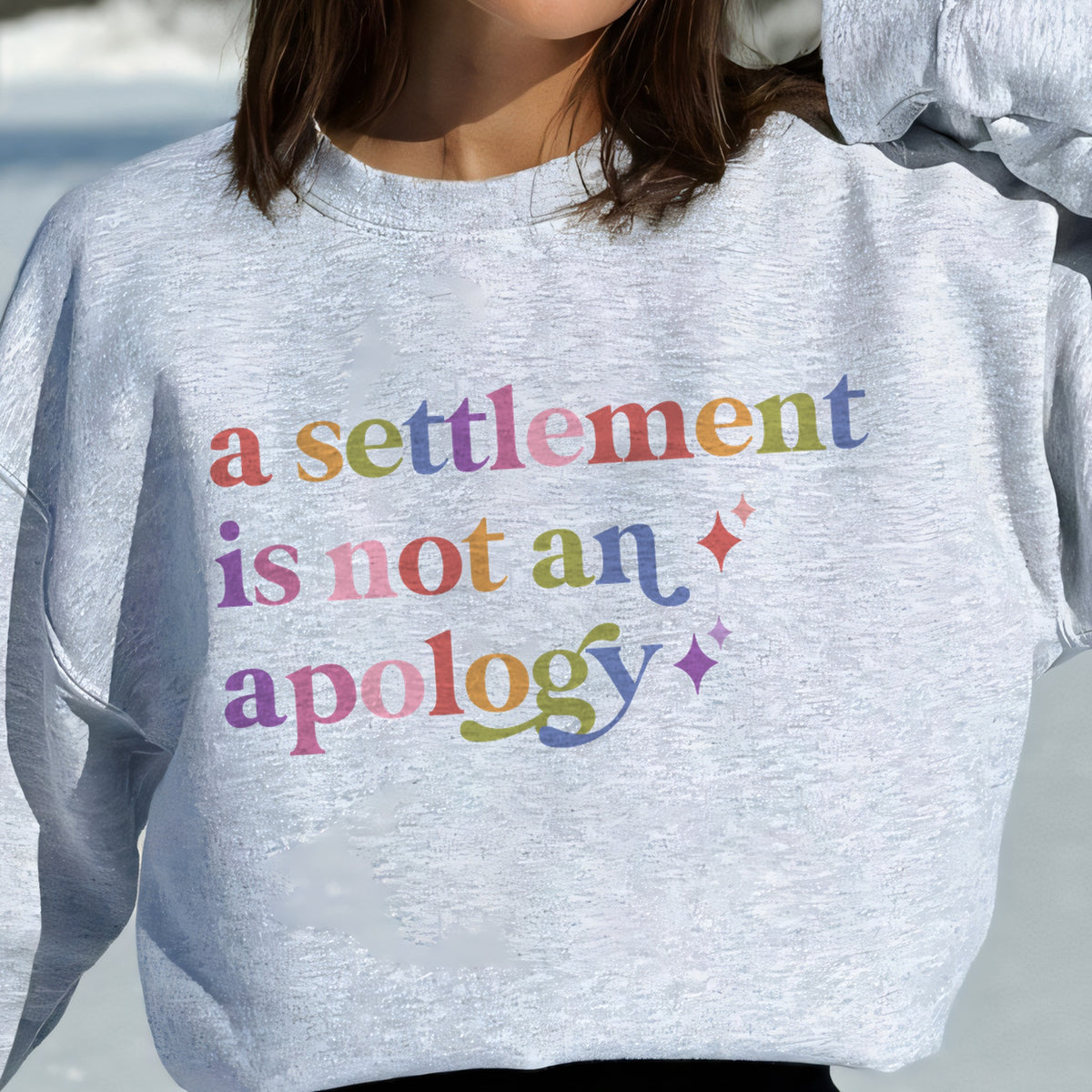A Settlement is not an Apology Care & Resist Gildan crewneck sweatshirt in Sport Grey