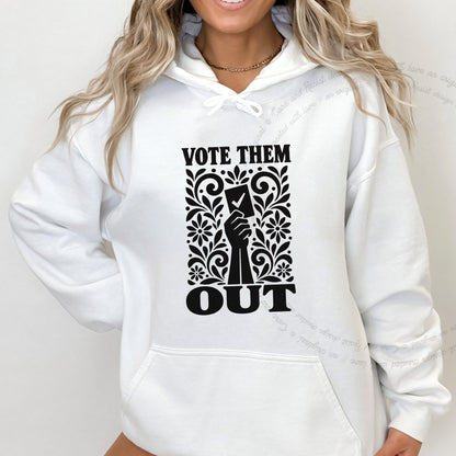 Vote Them Out Ballot Stencil Care & Resist Gildan hoodie in White
