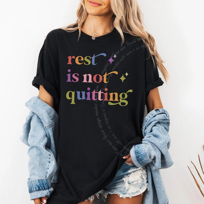 Rest is not Quitting Care & Resist rainbow tee