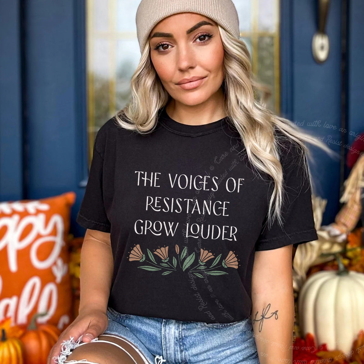 The Voices of Resistance Grow Louder Care & Resist progressive t-shirt in Black