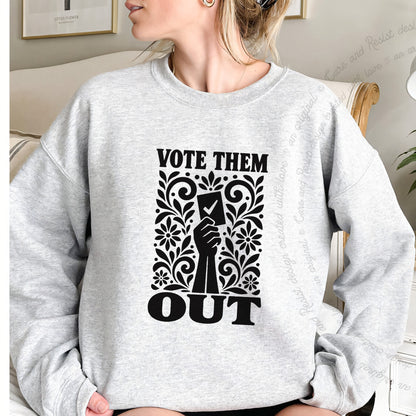 Vote Them Out Ballot Stencil Care & Resist Gildan crewneck sweatshirt in Sport Grey