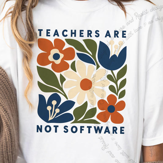 Teachers are not Software Cutout Care & Resist progressive t-shirt in White