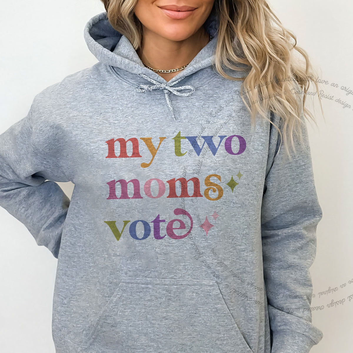 My Two Moms Vote Care & Resist Gildan hoodie in Sport Grey