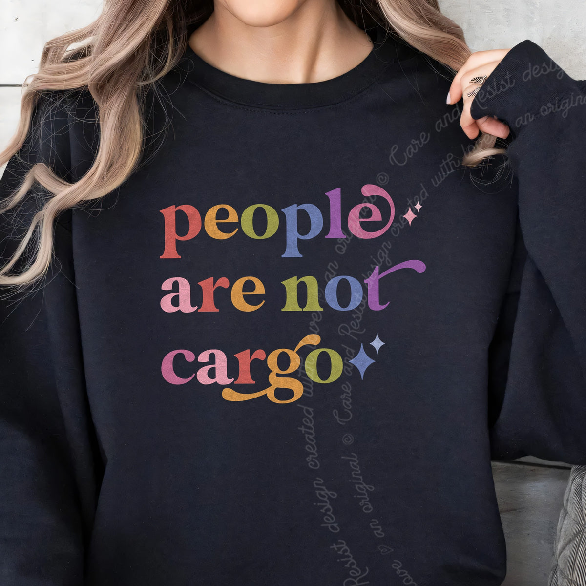 People are not Cargo Care & Resist Gildan crewneck sweatshirt in Black