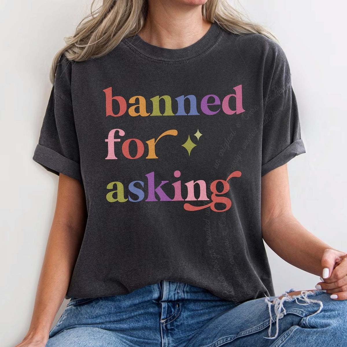 Banned for Asking Care & Resist progressive t-shirt in Graphite