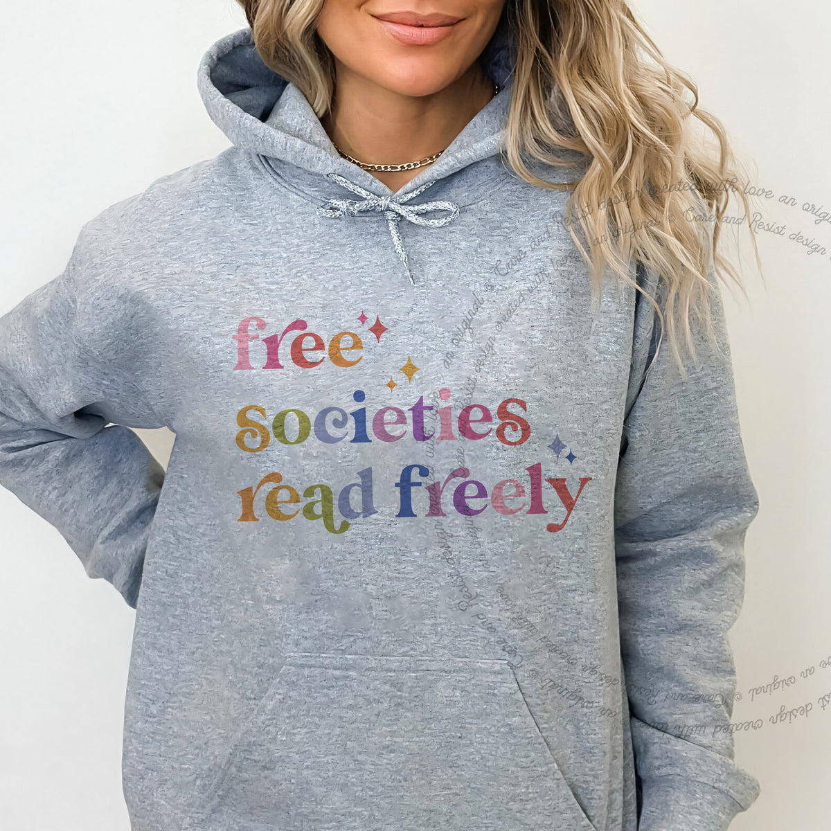 Free Societies Read Freely Care & Resist Gildan hoodie in Sport Grey