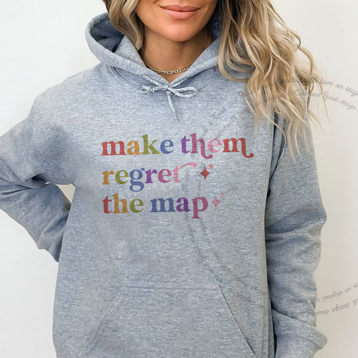 Make Them Regret the Map Care & Resist Gildan hoodie in Sport Grey