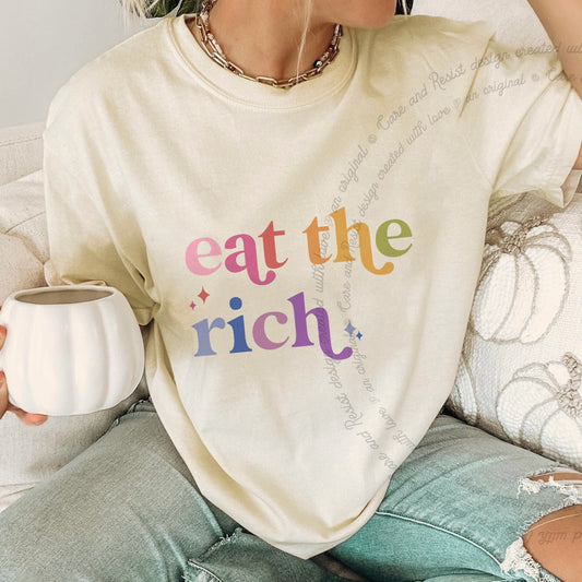 Eat the Rich Care & Resist progressive t-shirt in Ivory