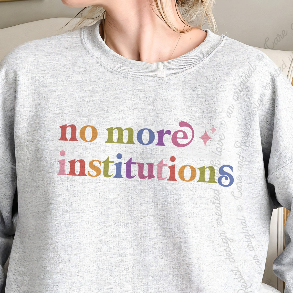 No More Institutions Care & Resist Gildan crewneck sweatshirt in Sport Grey