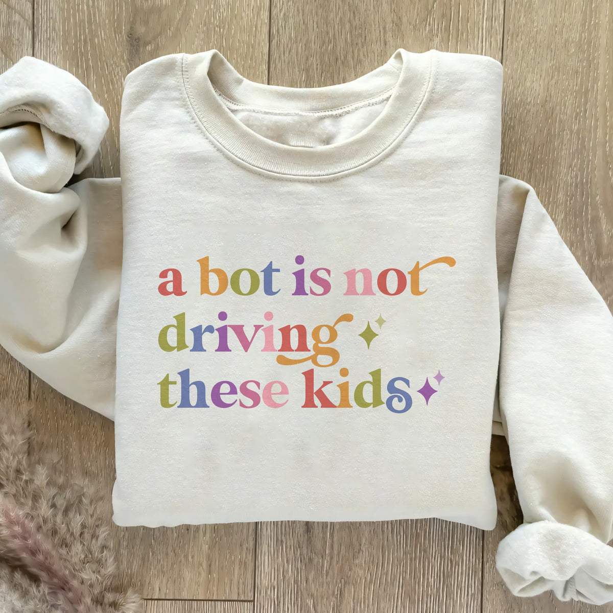 A Bot is not Driving These Kids Care & Resist Gildan crewneck sweatshirt in Sand