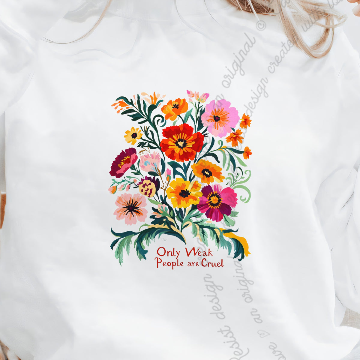 Only Weak People Are Cruel Care & Resist Gildan crewneck sweatshirt in White