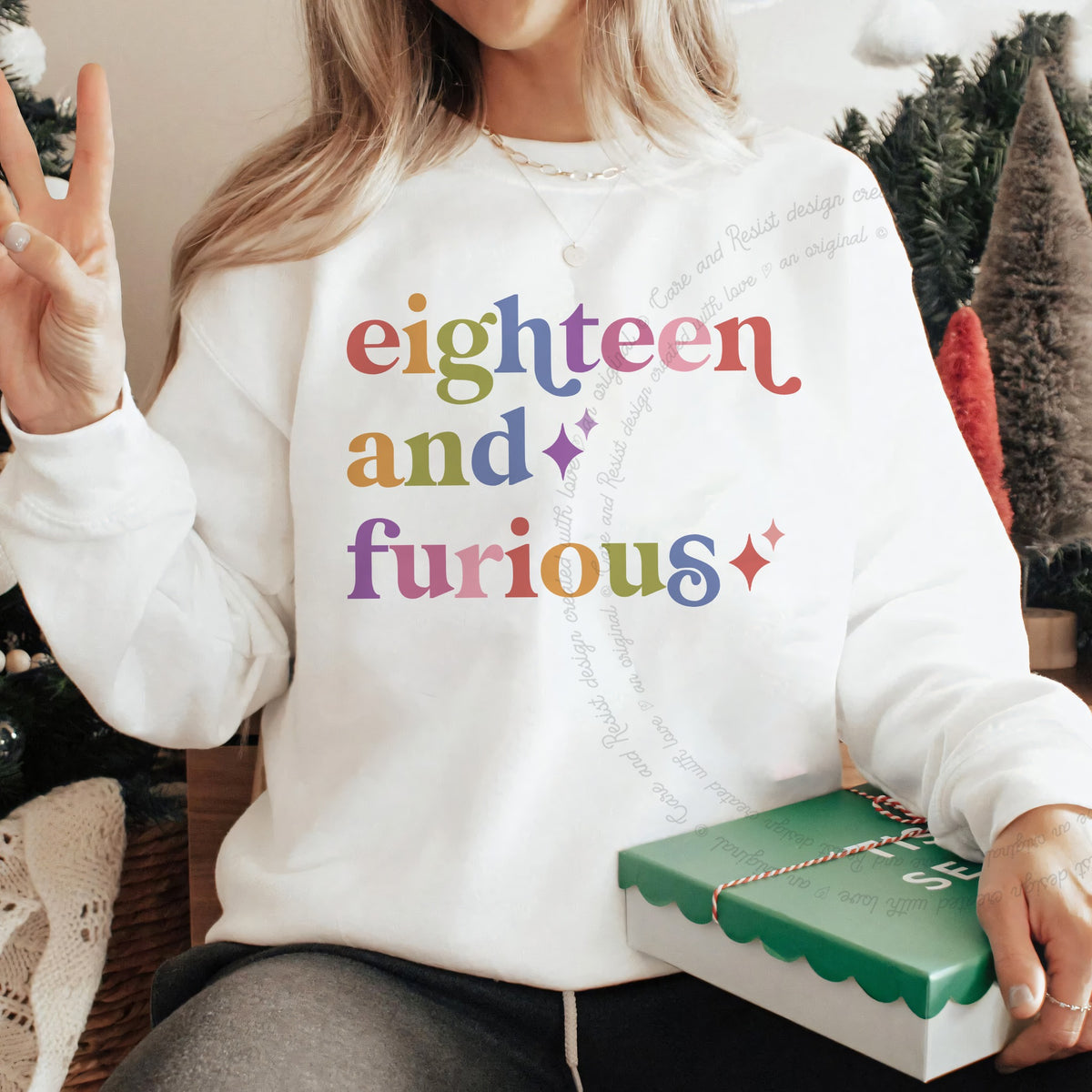 Eighteen and Furious Care & Resist Gildan crewneck sweatshirt in White