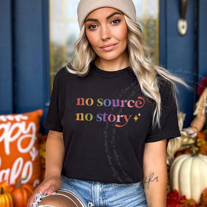 No Source No Story Care & Resist rainbow Comfort Colors tee, Black