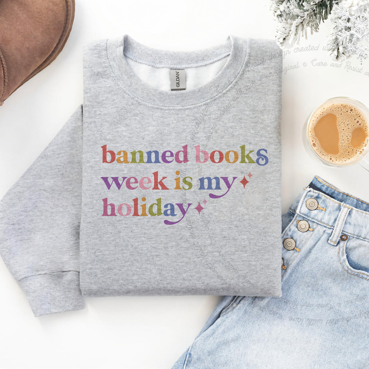 Banned Books Week is My Holiday Care & Resist Gildan crewneck sweatshirt in Sport Grey