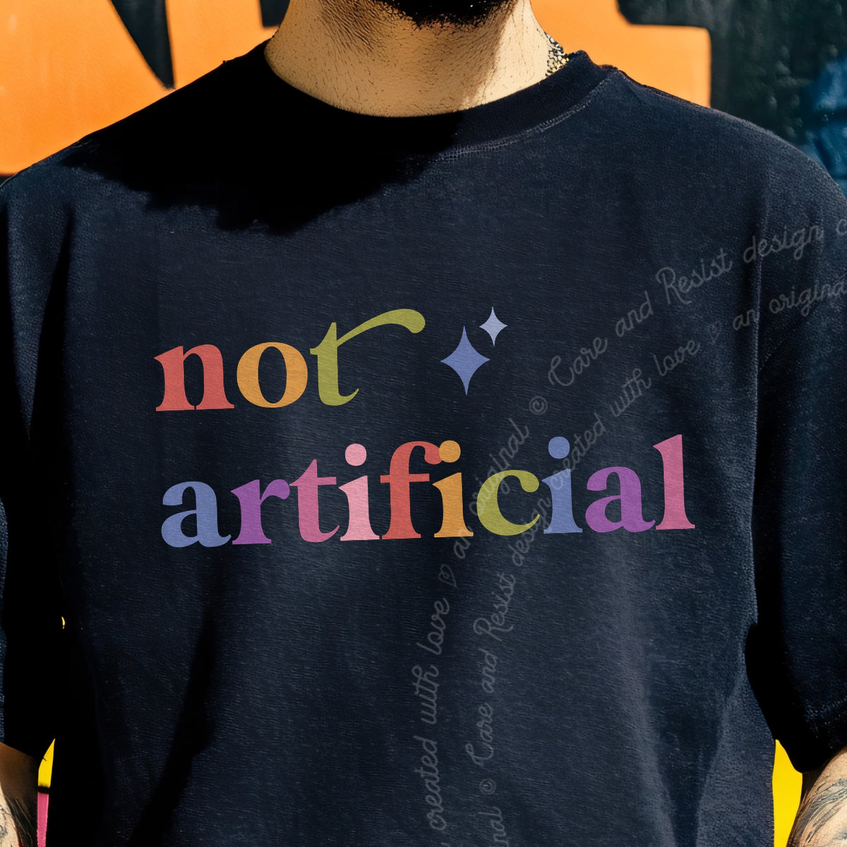 Not Artificial Care & Resist progressive t-shirt in Black