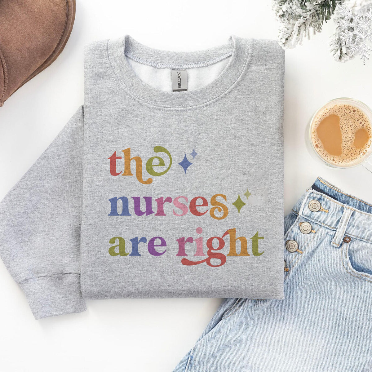 The Nurses are Right Care & Resist Gildan crewneck sweatshirt in Sport Grey