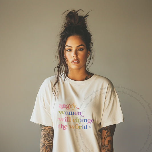Angry Women Will Change the World Care & Resist progressive t-shirt in Ivory