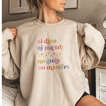 Ni Dieu Ni Maitre No Gods No Masters Care & Resist Gildan crewneck sweatshirt in Sand