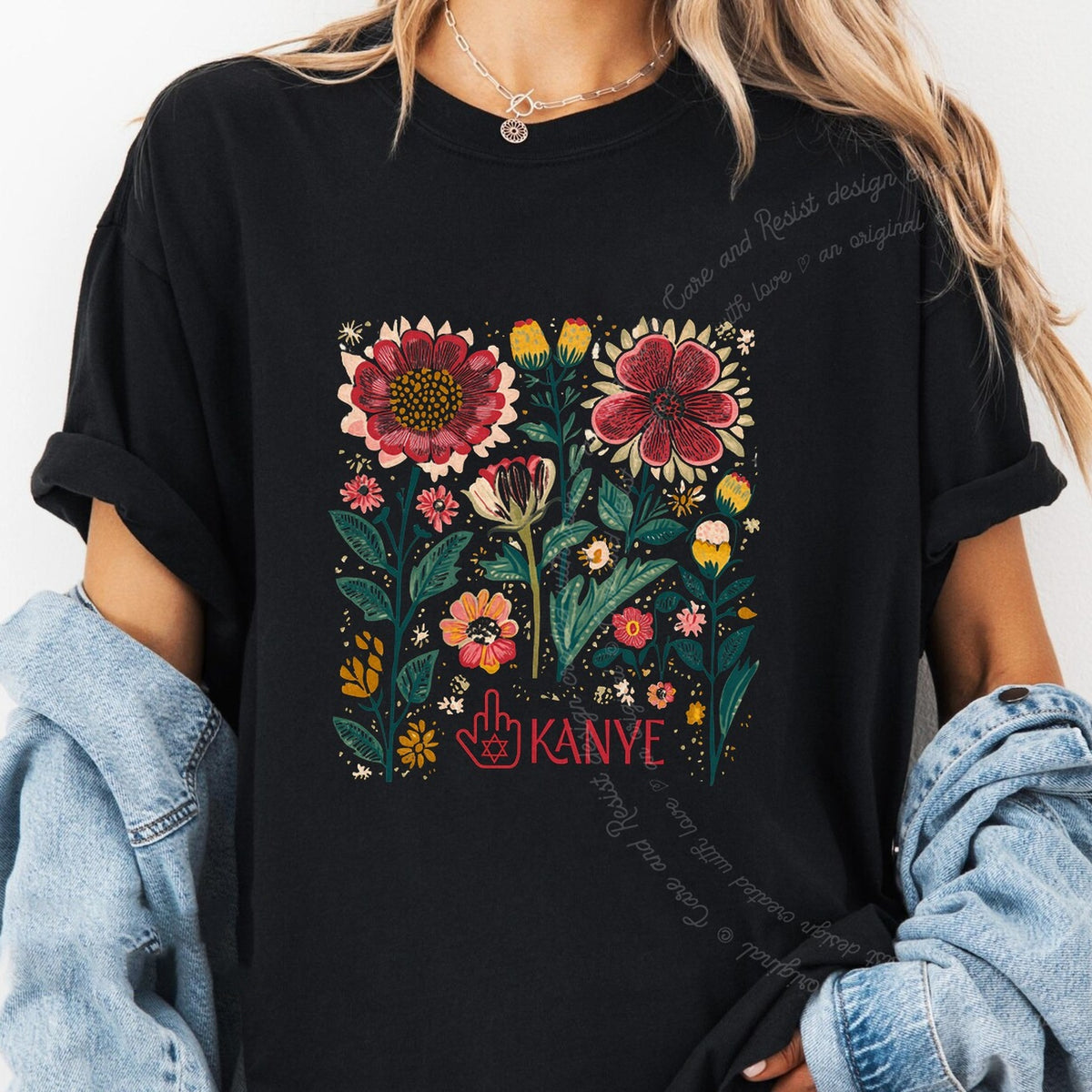 Middle Finger Kanye Care & Resist progressive t-shirt in Black