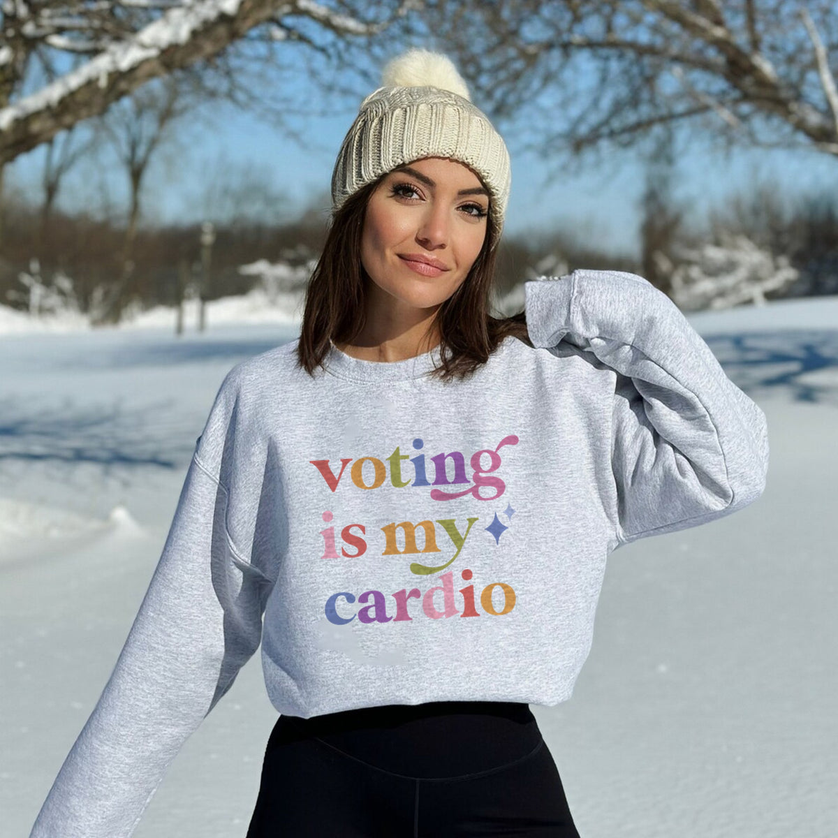 Voting is My Cardio Care & Resist Gildan crewneck sweatshirt in Sport Grey