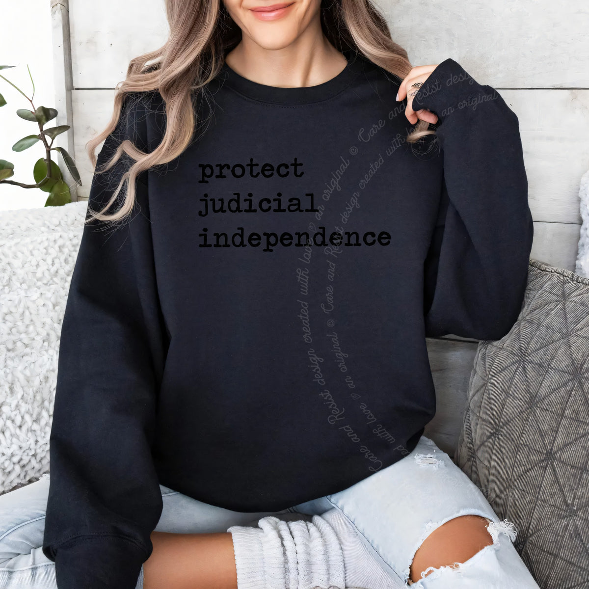 Protect Judicial Independence Care & Resist Gildan crewneck sweatshirt in Black