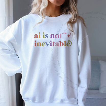 Ai is not Inevitable Care & Resist Gildan crewneck sweatshirt in White