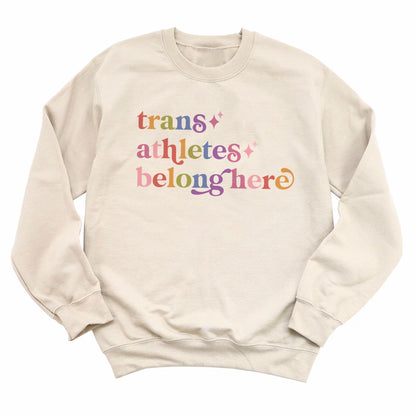 Trans Athletes Belong Here Care & Resist Gildan crewneck sweatshirt in Sand