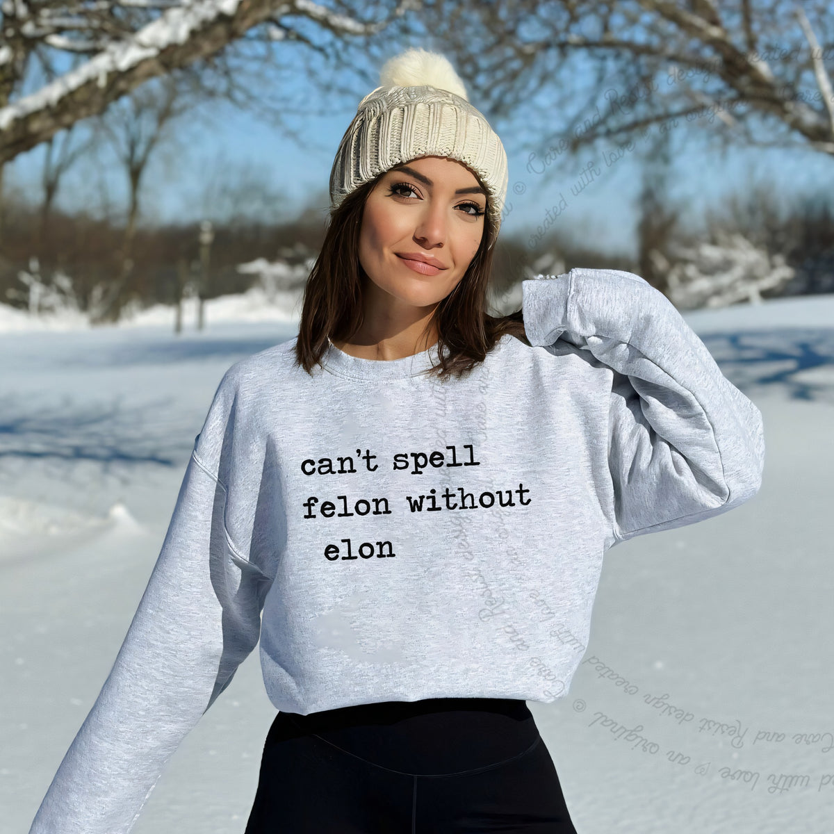 Can't Spell Felon Without Elon Care & Resist Gildan crewneck sweatshirt in Sport Grey