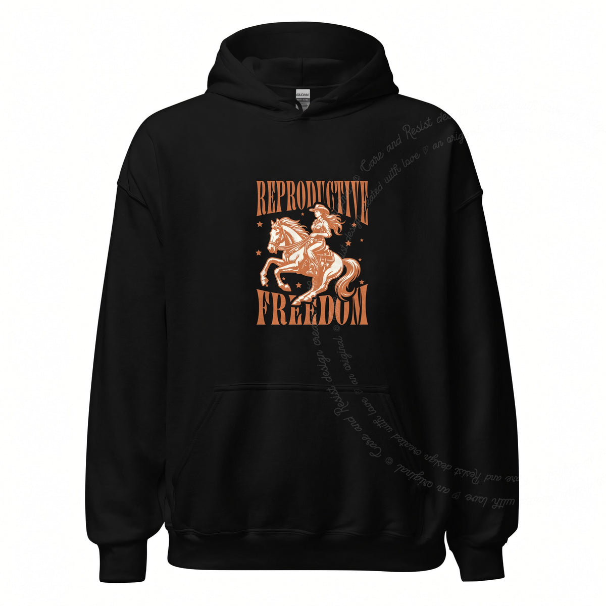 Reproductive Freedom Care & Resist Gildan hoodie in Black
