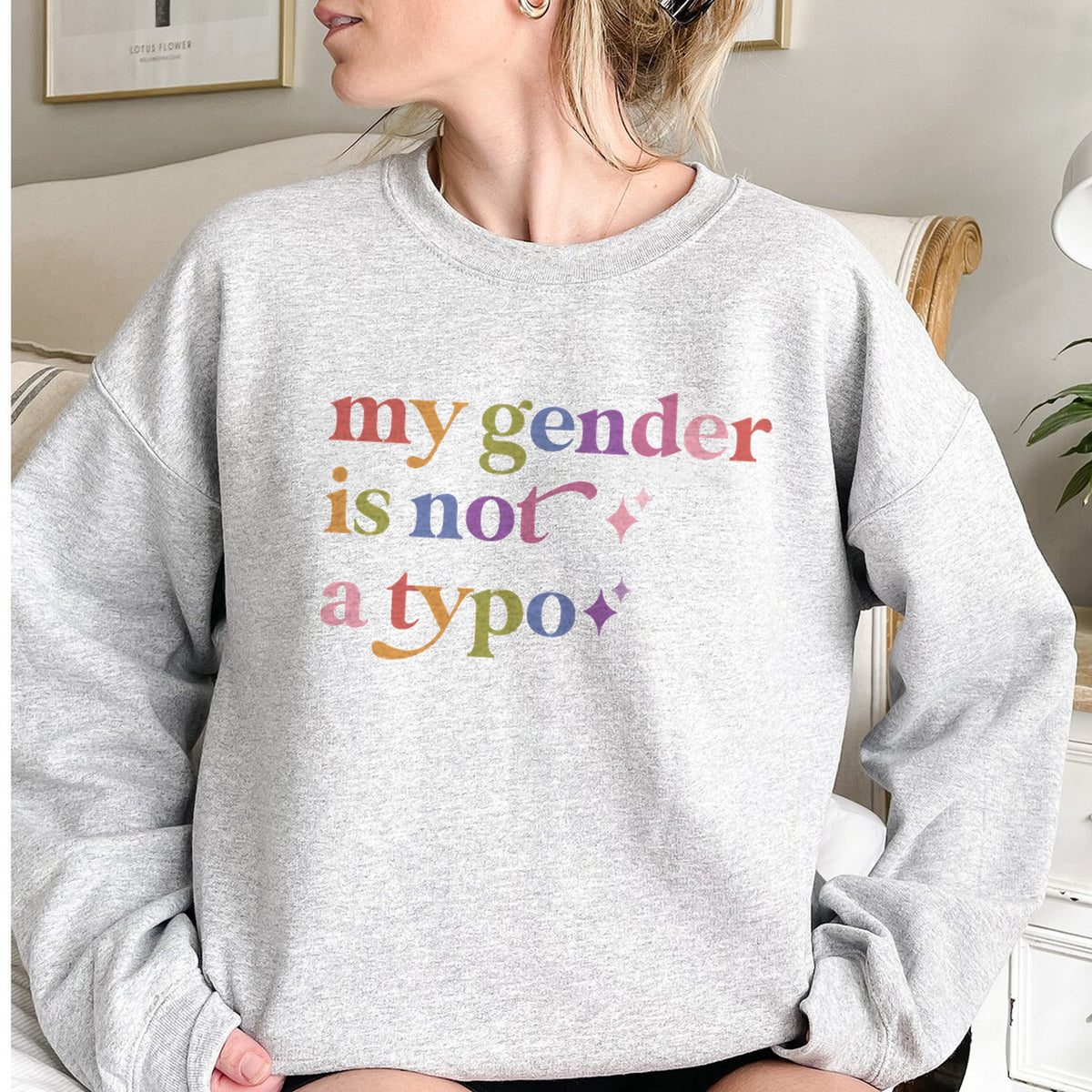 My Gender is not a Typo Care & Resist Gildan crewneck sweatshirt in Sport Grey