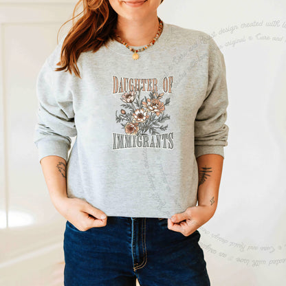 Daughter of Immigrants Care & Resist Gildan crewneck sweatshirt in Sport Grey