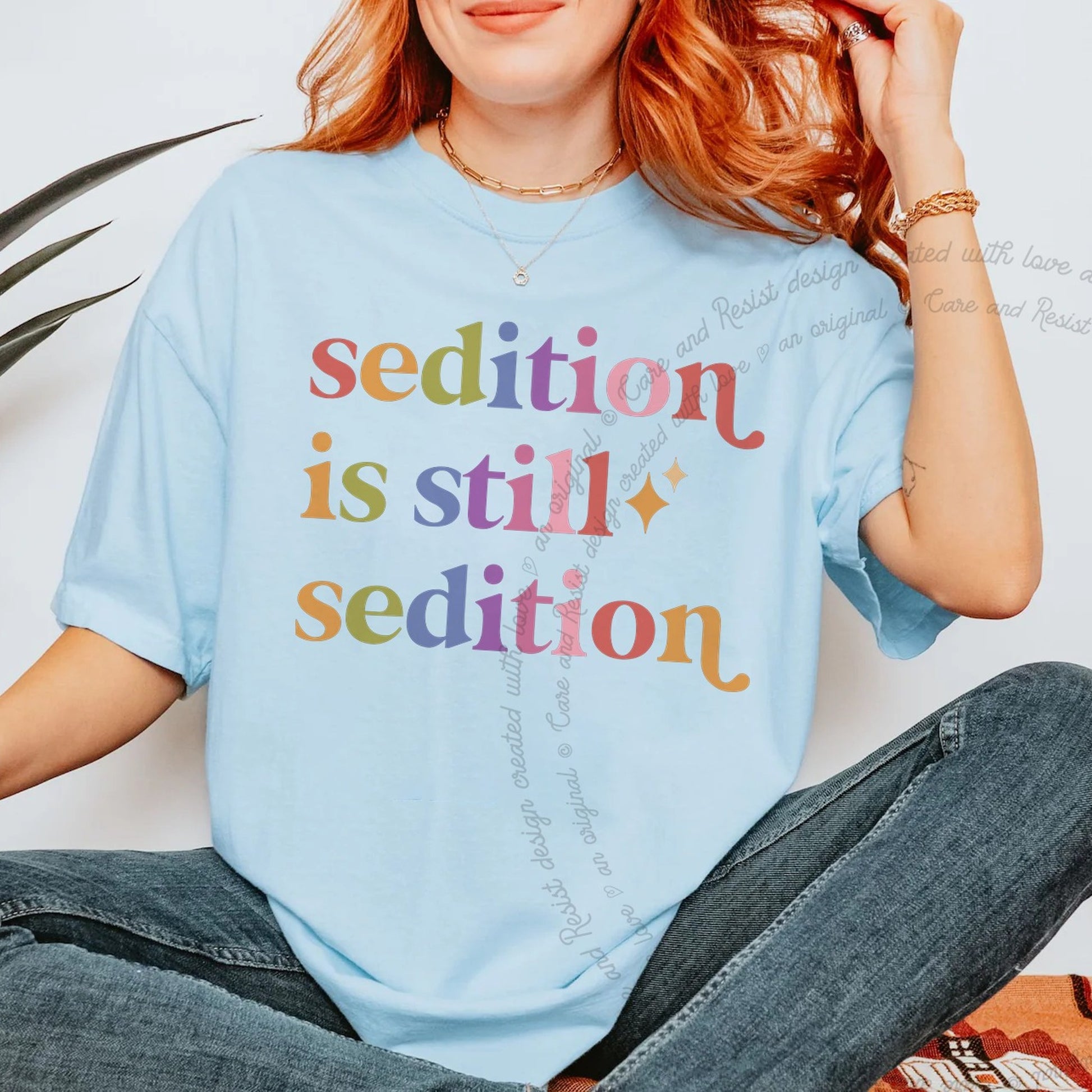 Sedition is Still Sedition Care & Resist rainbow tee