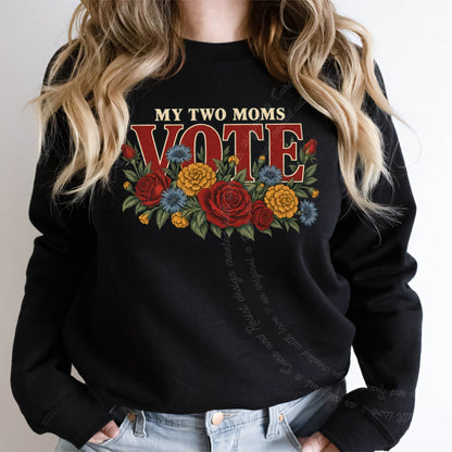 My Two Moms Vote Bouquet Care & Resist Gildan crewneck sweatshirt in Black