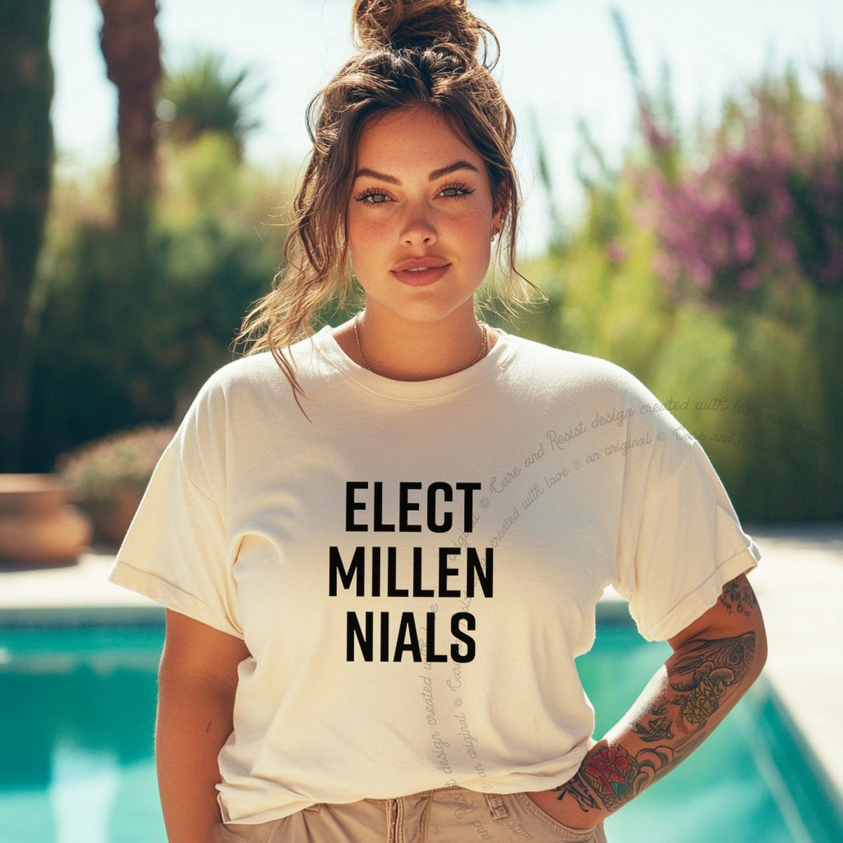 Elect Millennials Care & Resist progressive t-shirt in Ivory