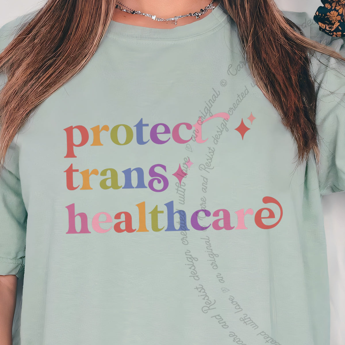 Protect Trans Healthcare Care & Resist progressive t-shirt in Bay