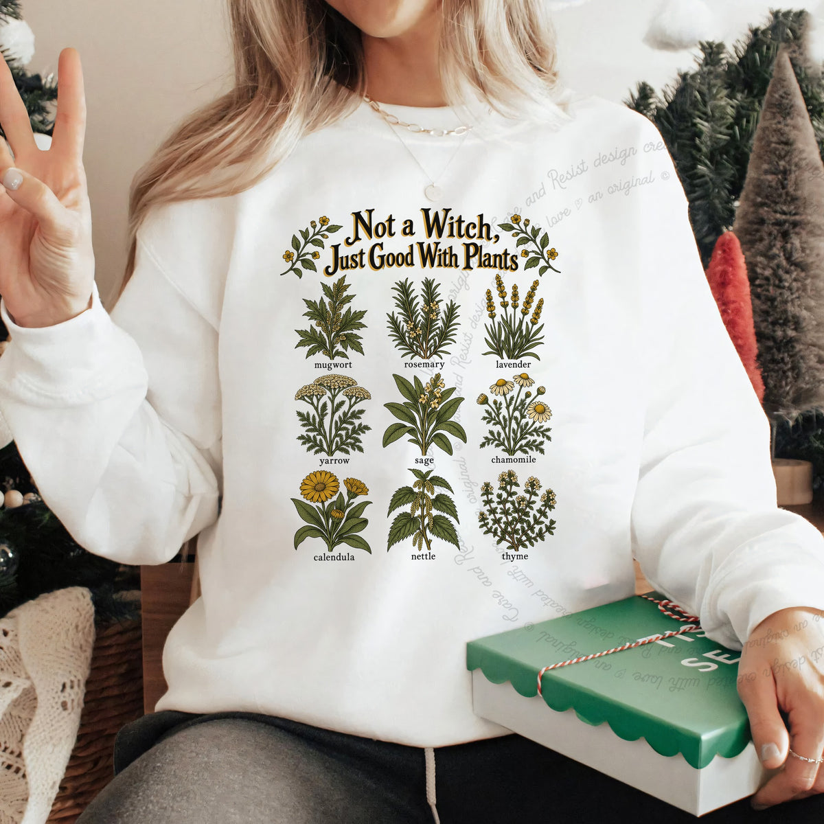 Not a Witch Just Good With Plants Care & Resist Gildan crewneck sweatshirt in White
